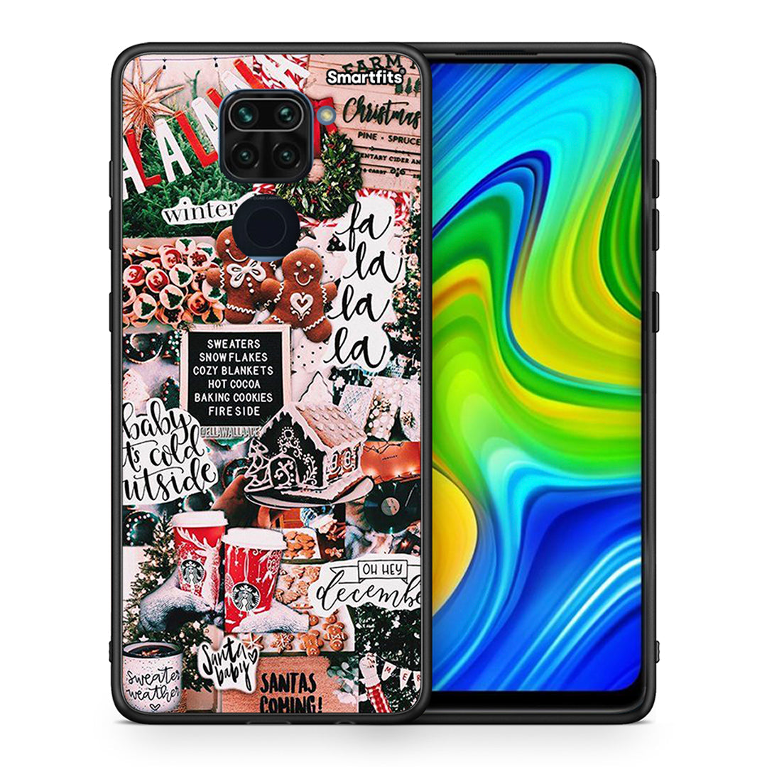 Θήκη Xiaomi Redmi Note 9 Xmas Habbits από τη Smartfits με σχέδιο στο πίσω μέρος και μαύρο περίβλημα | Xiaomi Redmi Note 9 Xmas Habbits case with colorful back and black bezels
