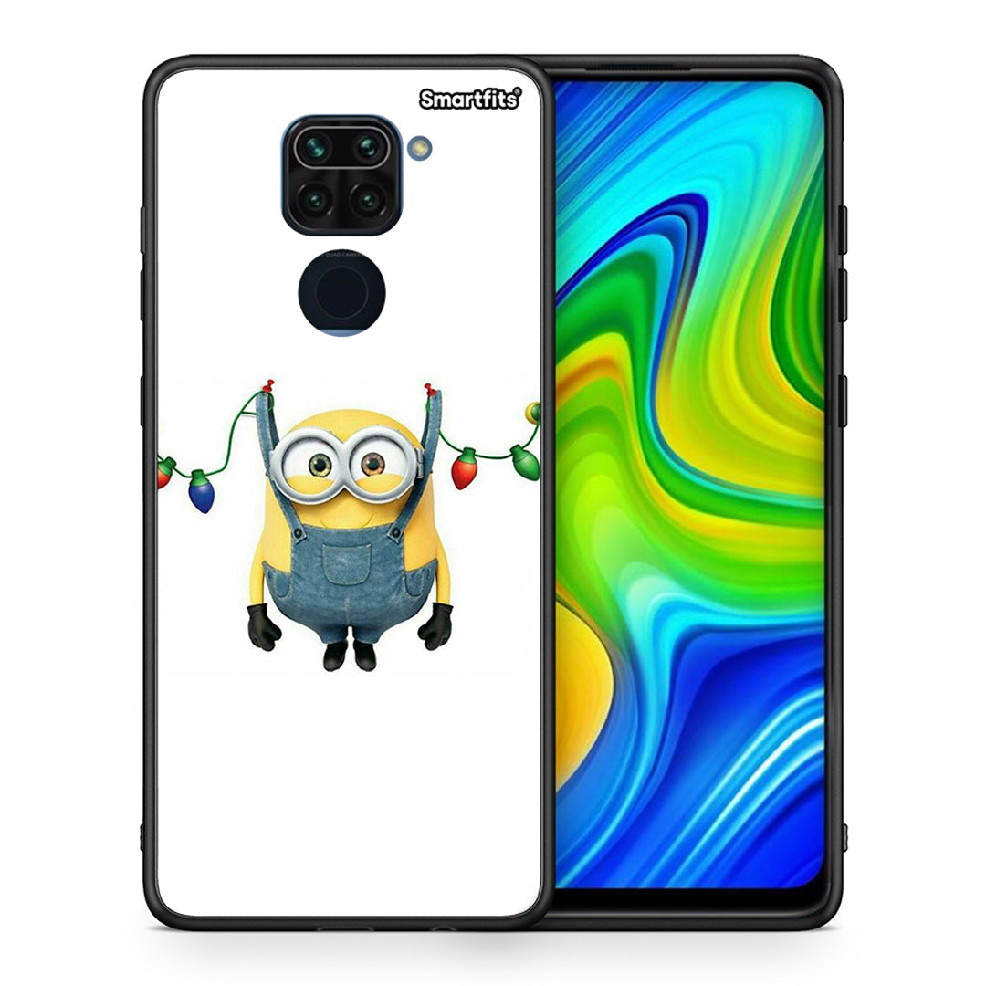 Θήκη Xiaomi Redmi Note 9 Xmas Minion Lights από τη Smartfits με σχέδιο στο πίσω μέρος και μαύρο περίβλημα | Xiaomi Redmi Note 9 Xmas Minion Lights case with colorful back and black bezels