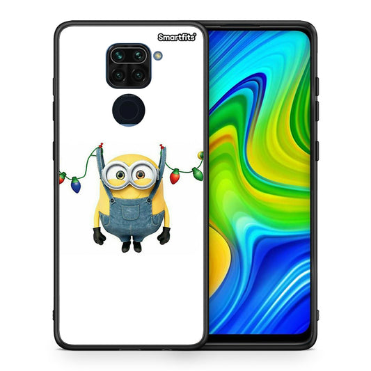 Θήκη Xiaomi Redmi Note 9 Xmas Minion Lights από τη Smartfits με σχέδιο στο πίσω μέρος και μαύρο περίβλημα | Xiaomi Redmi Note 9 Xmas Minion Lights case with colorful back and black bezels