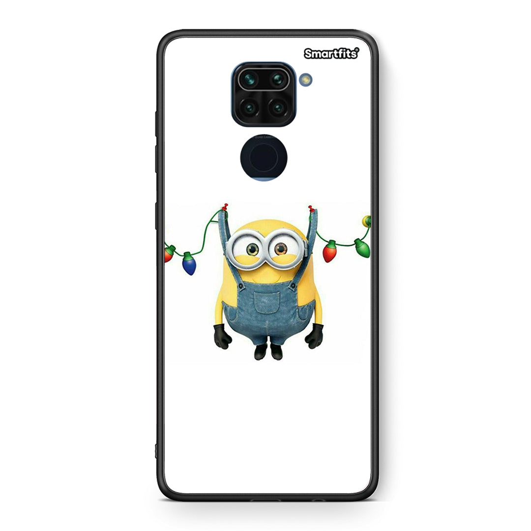 Θήκη Xiaomi Redmi Note 9 Xmas Minion Lights από τη Smartfits με σχέδιο στο πίσω μέρος και μαύρο περίβλημα | Xiaomi Redmi Note 9 Xmas Minion Lights case with colorful back and black bezels