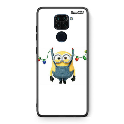 Θήκη Xiaomi Redmi Note 9 Xmas Minion Lights από τη Smartfits με σχέδιο στο πίσω μέρος και μαύρο περίβλημα | Xiaomi Redmi Note 9 Xmas Minion Lights case with colorful back and black bezels