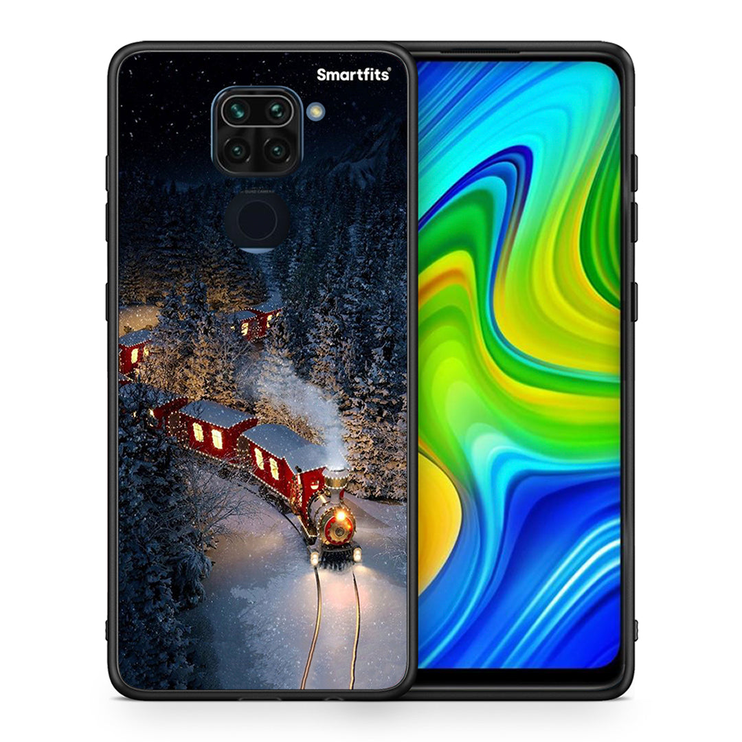 Θήκη Xiaomi Redmi Note 9 Xmas Train από τη Smartfits με σχέδιο στο πίσω μέρος και μαύρο περίβλημα | Xiaomi Redmi Note 9 Xmas Train case with colorful back and black bezels