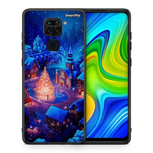 Θήκη Xiaomi Redmi Note 9 Xmas Village από τη Smartfits με σχέδιο στο πίσω μέρος και μαύρο περίβλημα | Xiaomi Redmi Note 9 Xmas Village case with colorful back and black bezels