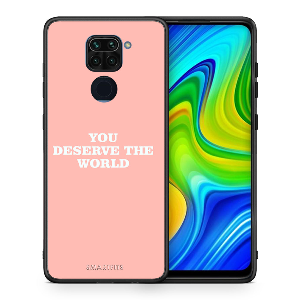 Θήκη Αγίου Βαλεντίνου Xiaomi Redmi Note 9 You Deserve The World από τη Smartfits με σχέδιο στο πίσω μέρος και μαύρο περίβλημα | Xiaomi Redmi Note 9 You Deserve The World case with colorful back and black bezels