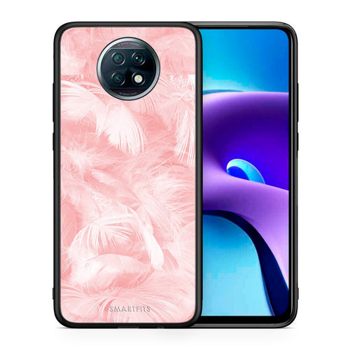 Θήκη Xiaomi Redmi Note 9T Pink Feather Boho από τη Smartfits με σχέδιο στο πίσω μέρος και μαύρο περίβλημα | Xiaomi Redmi Note 9T Pink Feather Boho case with colorful back and black bezels