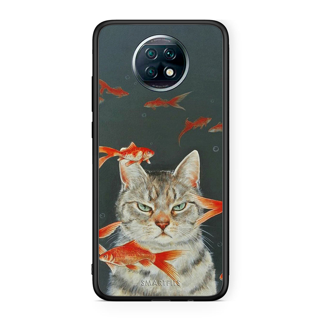Xiaomi Redmi Note 9T Cat Goldfish θήκη από τη Smartfits με σχέδιο στο πίσω μέρος και μαύρο περίβλημα | Smartphone case with colorful back and black bezels by Smartfits