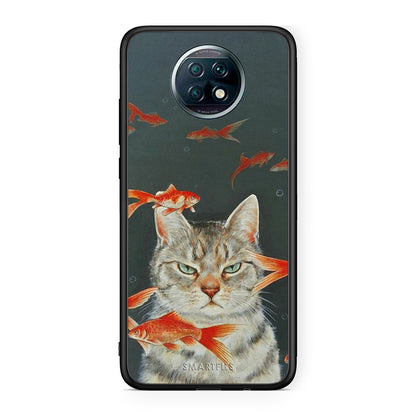 Xiaomi Redmi Note 9T Cat Goldfish θήκη από τη Smartfits με σχέδιο στο πίσω μέρος και μαύρο περίβλημα | Smartphone case with colorful back and black bezels by Smartfits