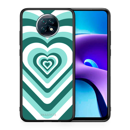 Θήκη Xiaomi Redmi Note 9T Green Hearts από τη Smartfits με σχέδιο στο πίσω μέρος και μαύρο περίβλημα | Xiaomi Redmi Note 9T Green Hearts case with colorful back and black bezels