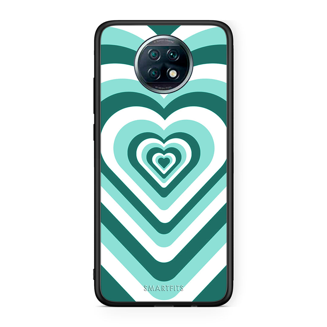 Xiaomi Redmi Note 9T Green Hearts θήκη από τη Smartfits με σχέδιο στο πίσω μέρος και μαύρο περίβλημα | Smartphone case with colorful back and black bezels by Smartfits