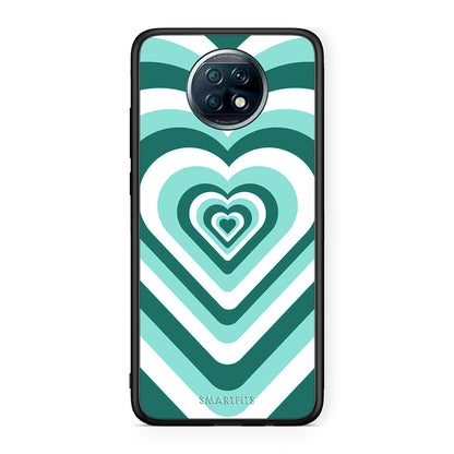Xiaomi Redmi Note 9T Green Hearts θήκη από τη Smartfits με σχέδιο στο πίσω μέρος και μαύρο περίβλημα | Smartphone case with colorful back and black bezels by Smartfits