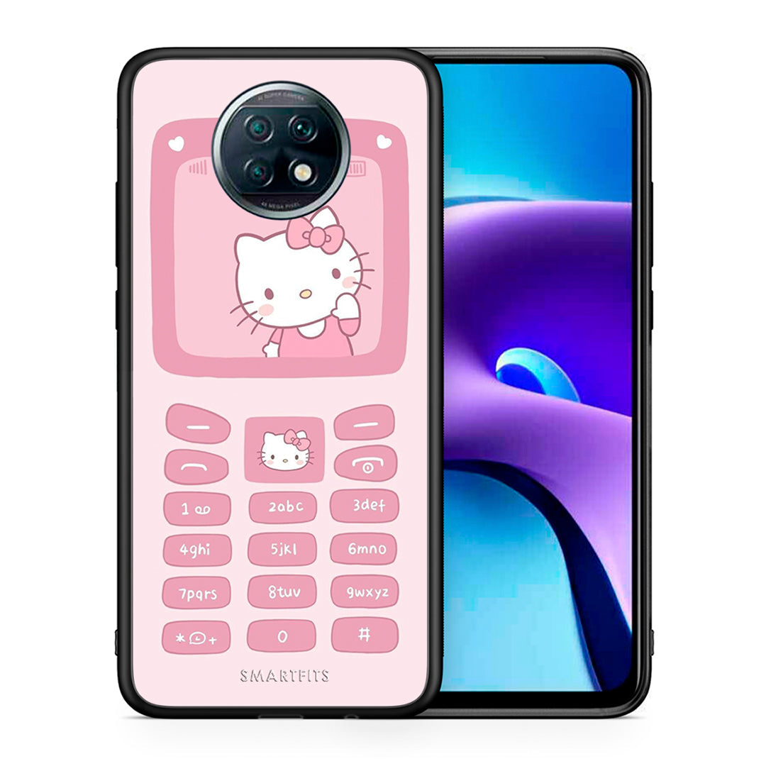 Θήκη Αγίου Βαλεντίνου Xiaomi Redmi Note 9T Hello Kitten από τη Smartfits με σχέδιο στο πίσω μέρος και μαύρο περίβλημα | Xiaomi Redmi Note 9T Hello Kitten case with colorful back and black bezels
