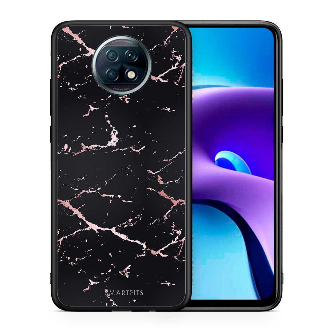 Θήκη Xiaomi Redmi Note 9T Black Rosegold Marble από τη Smartfits με σχέδιο στο πίσω μέρος και μαύρο περίβλημα | Xiaomi Redmi Note 9T Black Rosegold Marble case with colorful back and black bezels