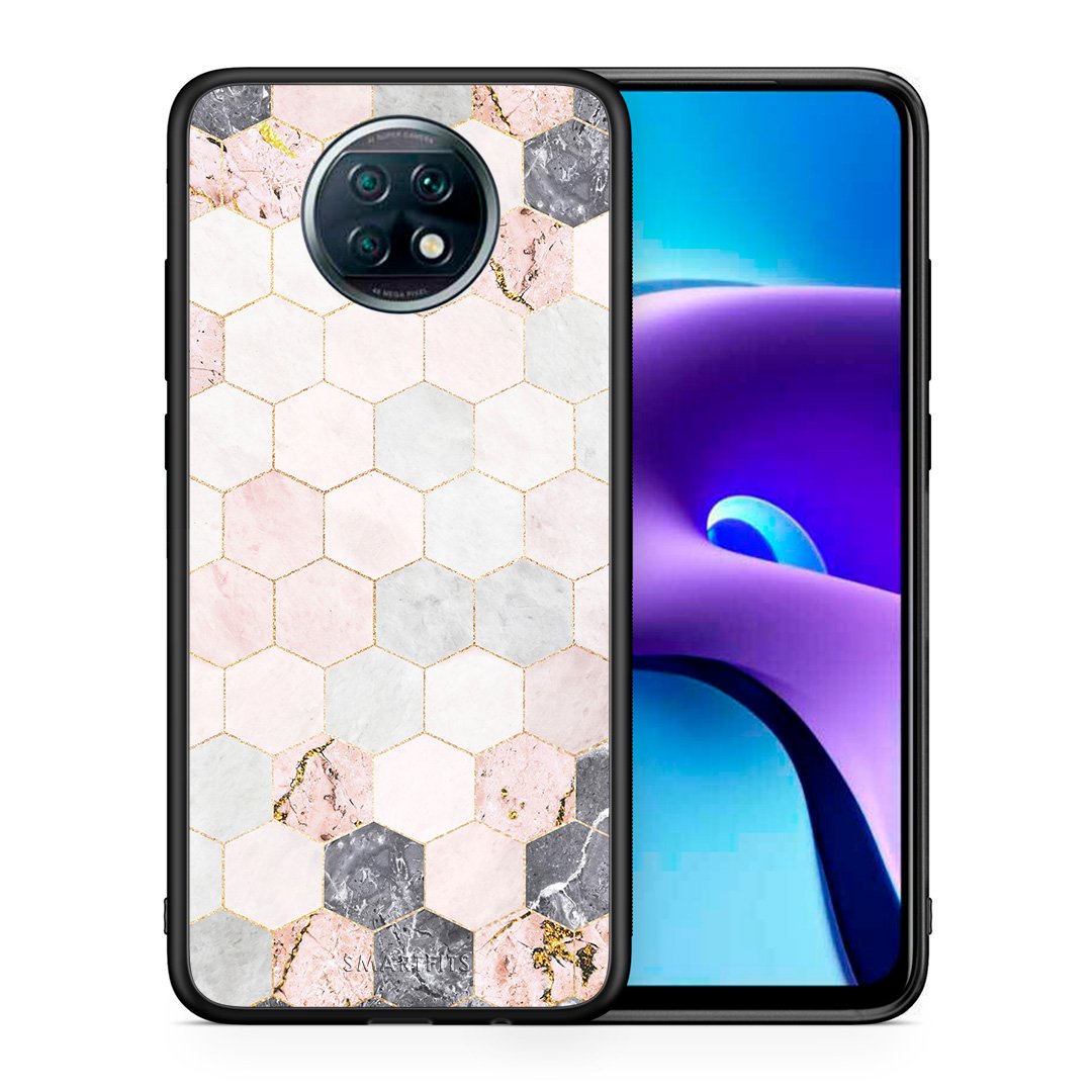 Θήκη Xiaomi Redmi Note 9T Hexagon Pink Marble από τη Smartfits με σχέδιο στο πίσω μέρος και μαύρο περίβλημα | Xiaomi Redmi Note 9T Hexagon Pink Marble case with colorful back and black bezels