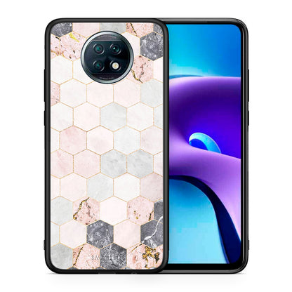 Θήκη Xiaomi Redmi Note 9T Hexagon Pink Marble από τη Smartfits με σχέδιο στο πίσω μέρος και μαύρο περίβλημα | Xiaomi Redmi Note 9T Hexagon Pink Marble case with colorful back and black bezels