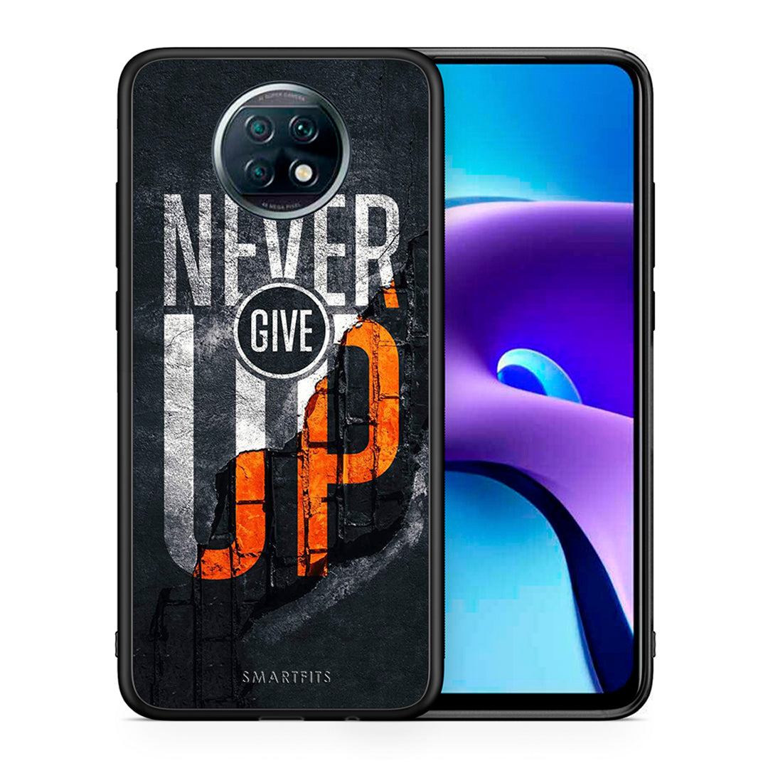 Θήκη Αγίου Βαλεντίνου Xiaomi Redmi Note 9T Never Give Up από τη Smartfits με σχέδιο στο πίσω μέρος και μαύρο περίβλημα | Xiaomi Redmi Note 9T Never Give Up case with colorful back and black bezels