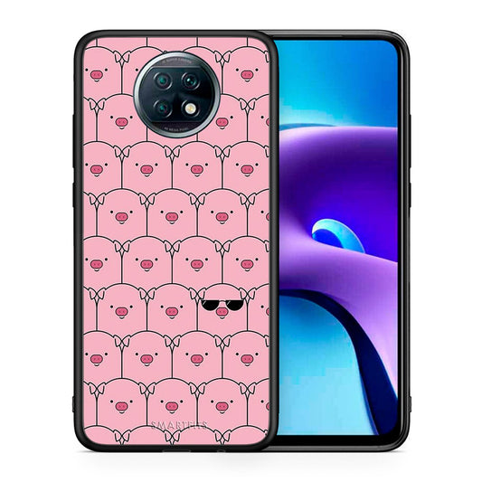 Θήκη Xiaomi Redmi Note 9T Pig Glasses από τη Smartfits με σχέδιο στο πίσω μέρος και μαύρο περίβλημα | Xiaomi Redmi Note 9T Pig Glasses case with colorful back and black bezels