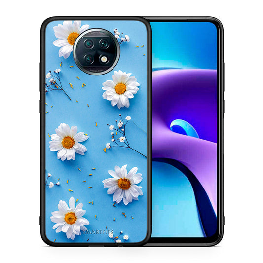 Θήκη Xiaomi Redmi Note 9T Real Daisies από τη Smartfits με σχέδιο στο πίσω μέρος και μαύρο περίβλημα | Xiaomi Redmi Note 9T Real Daisies case with colorful back and black bezels