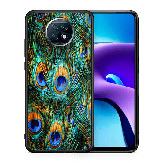 Θήκη Xiaomi Redmi Note 9T Real Peacock Feathers από τη Smartfits με σχέδιο στο πίσω μέρος και μαύρο περίβλημα | Xiaomi Redmi Note 9T Real Peacock Feathers case with colorful back and black bezels
