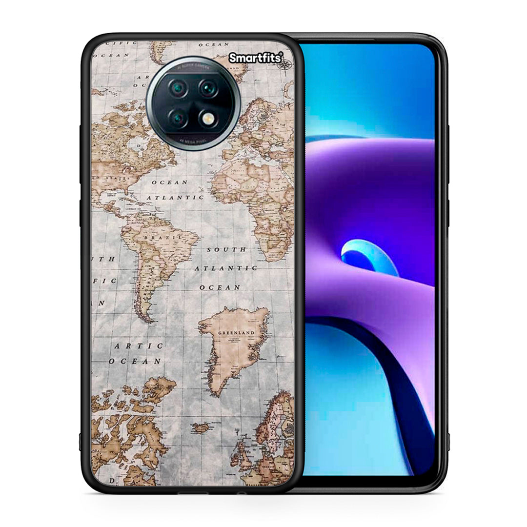 Θήκη Xiaomi Redmi Note 9T World Map από τη Smartfits με σχέδιο στο πίσω μέρος και μαύρο περίβλημα | Xiaomi Redmi Note 9T World Map case with colorful back and black bezels