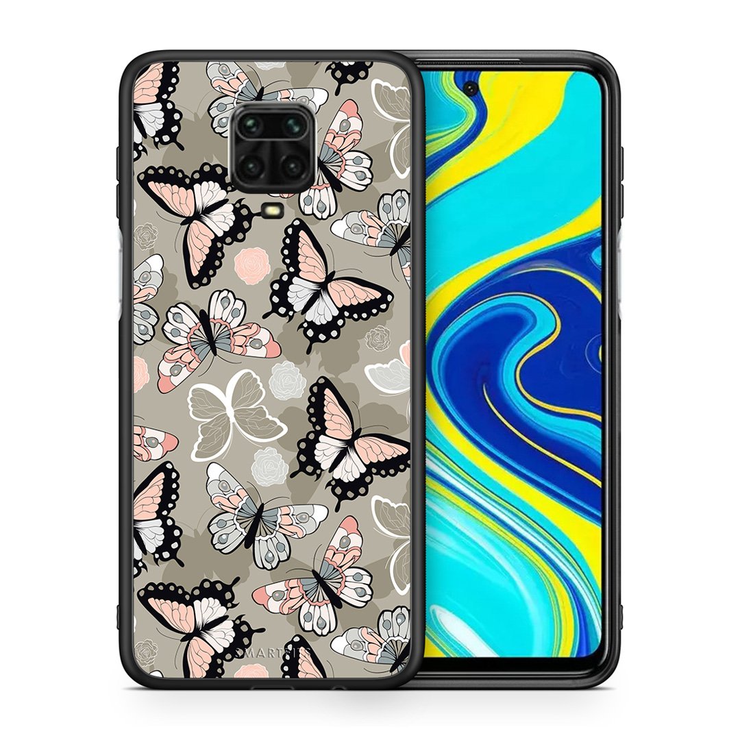 Θήκη Xiaomi Redmi Note 9S / 9 Pro Butterflies Boho από τη Smartfits με σχέδιο στο πίσω μέρος και μαύρο περίβλημα | Xiaomi Redmi Note 9S / 9 Pro Butterflies Boho case with colorful back and black bezels