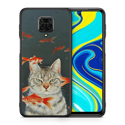 Θήκη Xiaomi Redmi Note 9S / 9 Pro Cat Goldfish από τη Smartfits με σχέδιο στο πίσω μέρος και μαύρο περίβλημα | Xiaomi Redmi Note 9S / 9 Pro Cat Goldfish case with colorful back and black bezels