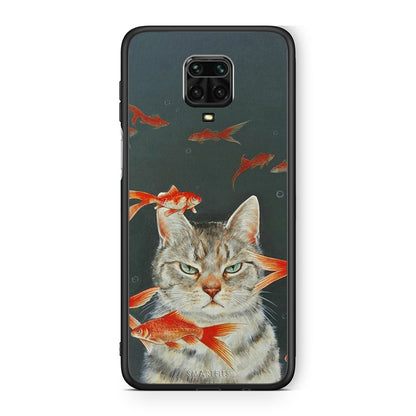 Xiaomi Redmi Note 9S / 9 Pro Cat Goldfish θήκη από τη Smartfits με σχέδιο στο πίσω μέρος και μαύρο περίβλημα | Smartphone case with colorful back and black bezels by Smartfits