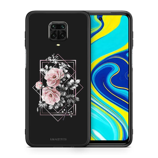 Θήκη Xiaomi Redmi Note 9S / 9 Pro Frame Flower από τη Smartfits με σχέδιο στο πίσω μέρος και μαύρο περίβλημα | Xiaomi Redmi Note 9S / 9 Pro Frame Flower case with colorful back and black bezels