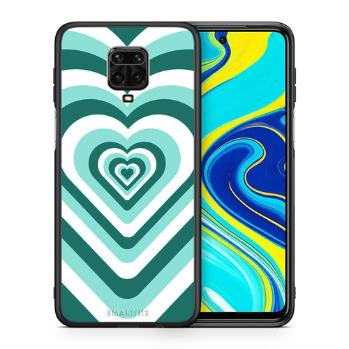 Θήκη Xiaomi Redmi Note 9S / 9 Pro Green Hearts από τη Smartfits με σχέδιο στο πίσω μέρος και μαύρο περίβλημα | Xiaomi Redmi Note 9S / 9 Pro Green Hearts case with colorful back and black bezels