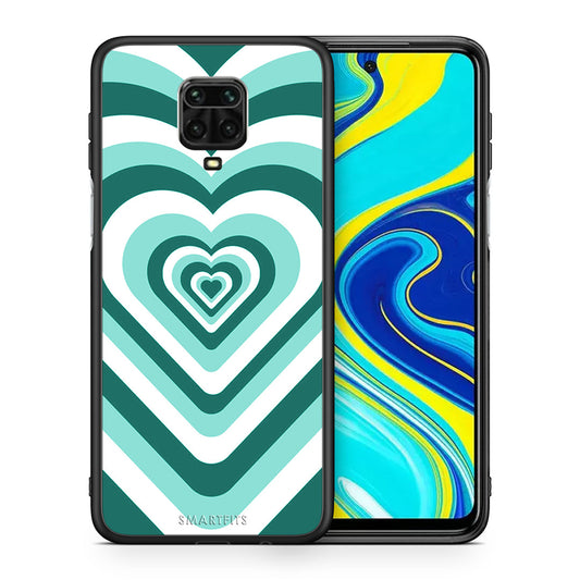 Θήκη Xiaomi Redmi Note 9S / 9 Pro Green Hearts από τη Smartfits με σχέδιο στο πίσω μέρος και μαύρο περίβλημα | Xiaomi Redmi Note 9S / 9 Pro Green Hearts case with colorful back and black bezels