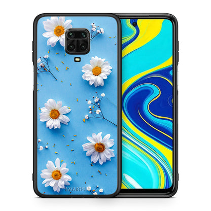 Θήκη Xiaomi Redmi Note 9S / 9 Pro Real Daisies από τη Smartfits με σχέδιο στο πίσω μέρος και μαύρο περίβλημα | Xiaomi Redmi Note 9S / 9 Pro Real Daisies case with colorful back and black bezels