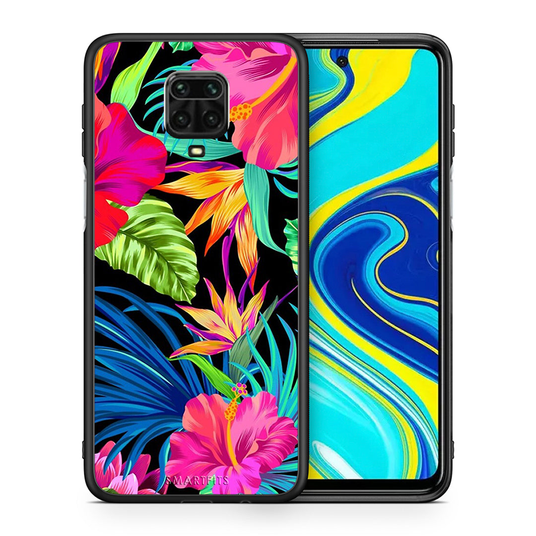 Θήκη Xiaomi Redmi Note 9S / 9 Pro Tropical Flowers από τη Smartfits με σχέδιο στο πίσω μέρος και μαύρο περίβλημα | Xiaomi Redmi Note 9S / 9 Pro Tropical Flowers case with colorful back and black bezels