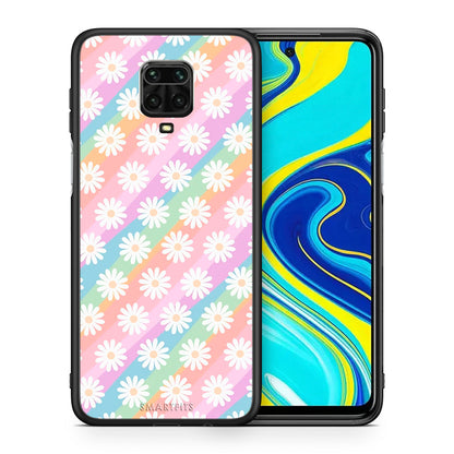 Θήκη Xiaomi Redmi Note 9S / 9 Pro White Daisies από τη Smartfits με σχέδιο στο πίσω μέρος και μαύρο περίβλημα | Xiaomi Redmi Note 9S / 9 Pro White Daisies case with colorful back and black bezels