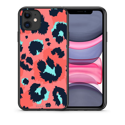 Θήκη iPhone 11 Pink Leopard Animal από τη Smartfits με σχέδιο στο πίσω μέρος και μαύρο περίβλημα | iPhone 11 Pink Leopard Animal case with colorful back and black bezels