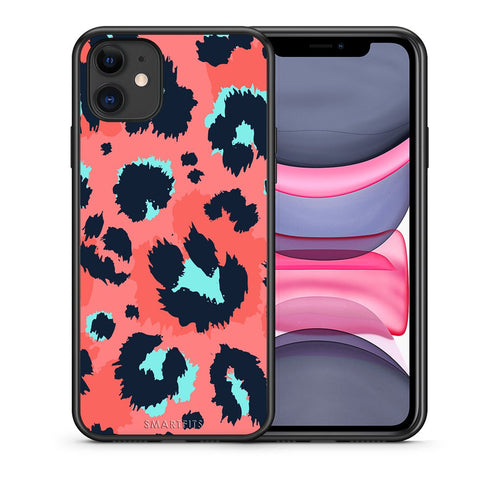 Θήκη iPhone 11 Pink Leopard Animal από τη Smartfits με σχέδιο στο πίσω μέρος και μαύρο περίβλημα | iPhone 11 Pink Leopard Animal case with colorful back and black bezels