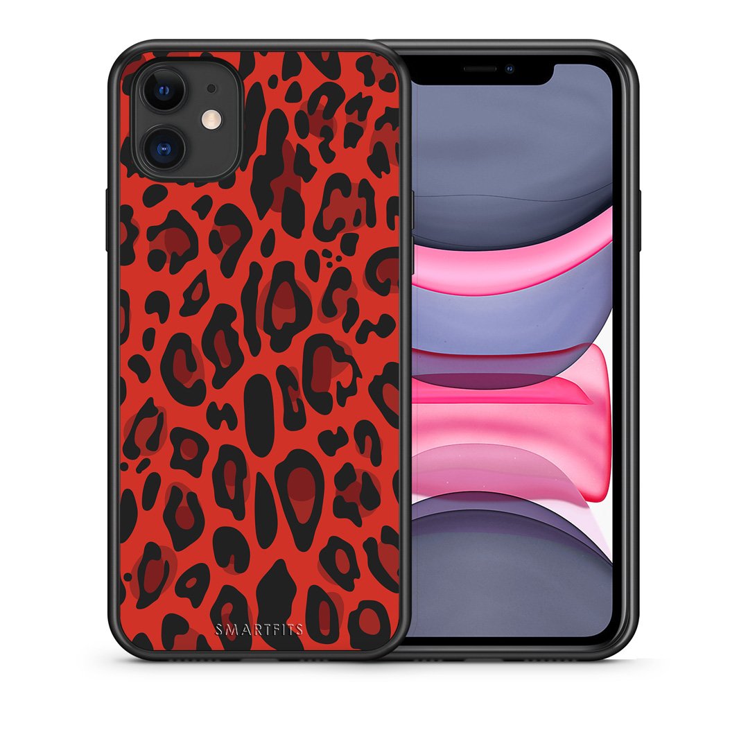 Θήκη iPhone 11 Red Leopard Animal από τη Smartfits με σχέδιο στο πίσω μέρος και μαύρο περίβλημα | iPhone 11 Red Leopard Animal case with colorful back and black bezels