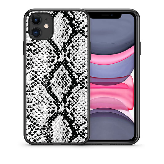 Θήκη iPhone 11 White Snake Animal από τη Smartfits με σχέδιο στο πίσω μέρος και μαύρο περίβλημα | iPhone 11 White Snake Animal case with colorful back and black bezels