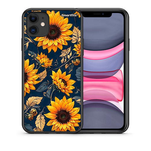 Θήκη iPhone 11 Autumn Sunflowers από τη Smartfits με σχέδιο στο πίσω μέρος και μαύρο περίβλημα | iPhone 11 Autumn Sunflowers case with colorful back and black bezels