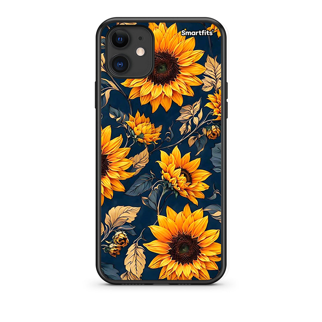 iPhone 11 Autumn Sunflowers Θήκη από τη Smartfits με σχέδιο στο πίσω μέρος και μαύρο περίβλημα | Smartphone case with colorful back and black bezels by Smartfits