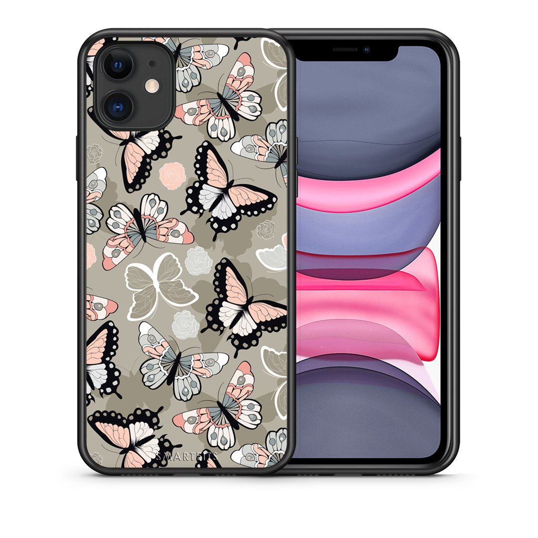 Θήκη iPhone 11 Butterflies Boho από τη Smartfits με σχέδιο στο πίσω μέρος και μαύρο περίβλημα | iPhone 11 Butterflies Boho case with colorful back and black bezels