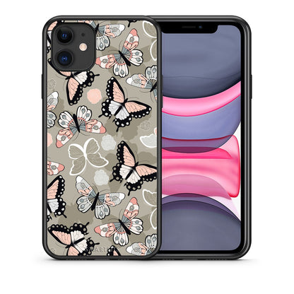 Θήκη iPhone 11 Butterflies Boho από τη Smartfits με σχέδιο στο πίσω μέρος και μαύρο περίβλημα | iPhone 11 Butterflies Boho case with colorful back and black bezels