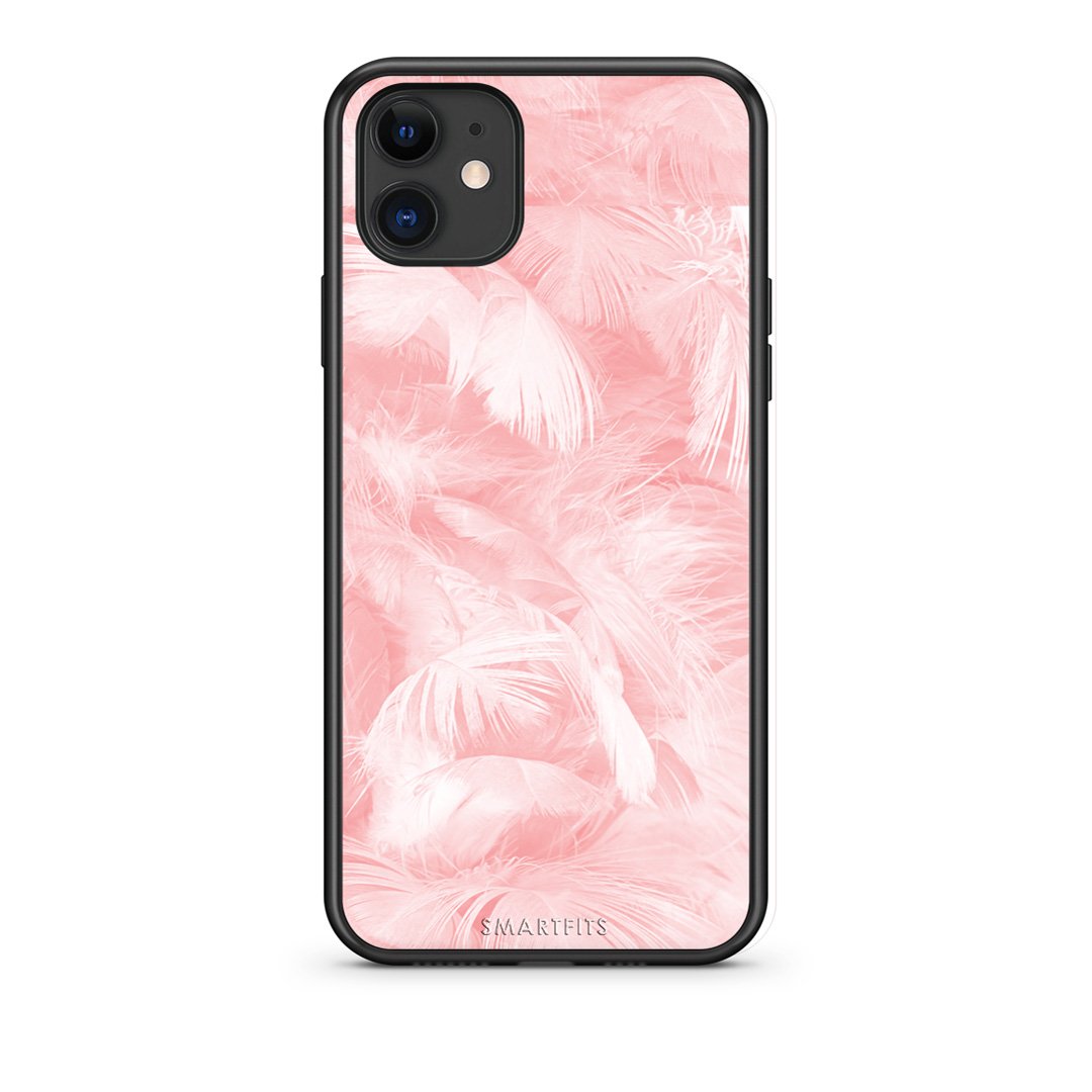 33 - iPhone 11  Pink Feather Boho case, cover, bumper
