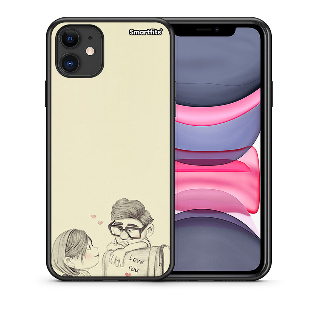 Θήκη iPhone 11 Carl And Ellie από τη Smartfits με σχέδιο στο πίσω μέρος και μαύρο περίβλημα | iPhone 11 Carl And Ellie case with colorful back and black bezels
