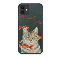 Thumbnail for iPhone 11 Cat Goldfish θήκη από τη Smartfits με σχέδιο στο πίσω μέρος και μαύρο περίβλημα | Smartphone case with colorful back and black bezels by Smartfits