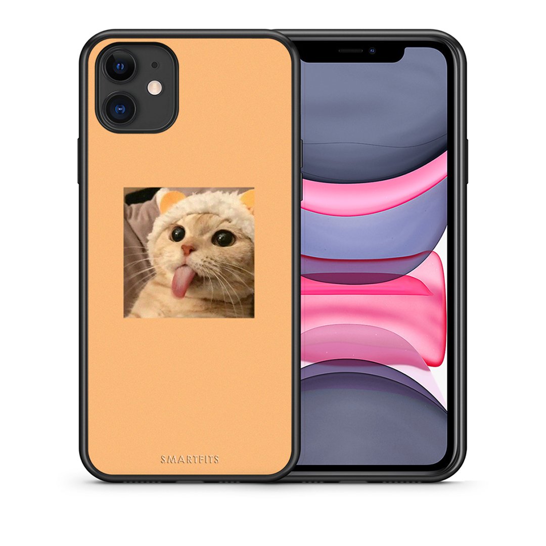 Θήκη iPhone 11 Cat Tongue από τη Smartfits με σχέδιο στο πίσω μέρος και μαύρο περίβλημα | iPhone 11 Cat Tongue case with colorful back and black bezels