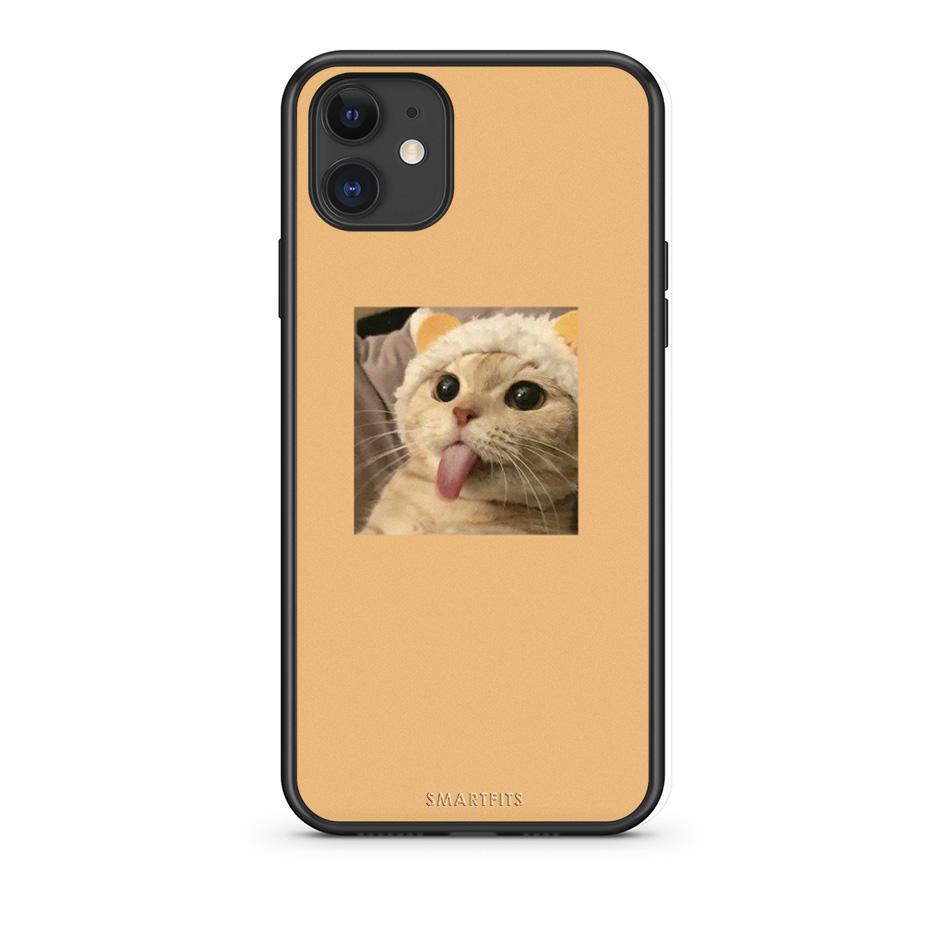 iPhone 11 Cat Tongue θήκη από τη Smartfits με σχέδιο στο πίσω μέρος και μαύρο περίβλημα | Smartphone case with colorful back and black bezels by Smartfits