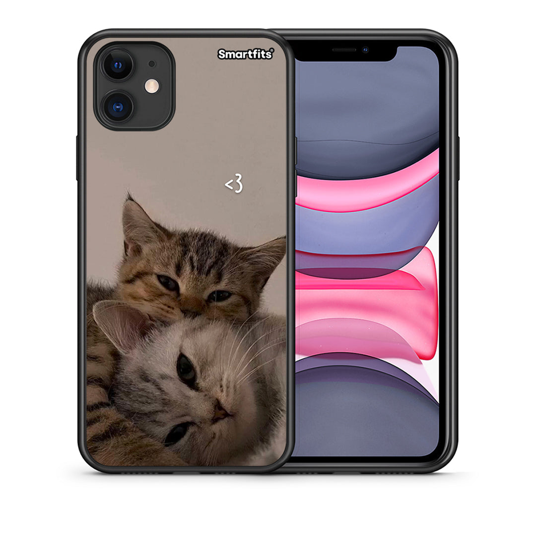 Θήκη iPhone 11 Cats In Love από τη Smartfits με σχέδιο στο πίσω μέρος και μαύρο περίβλημα | iPhone 11 Cats In Love case with colorful back and black bezels