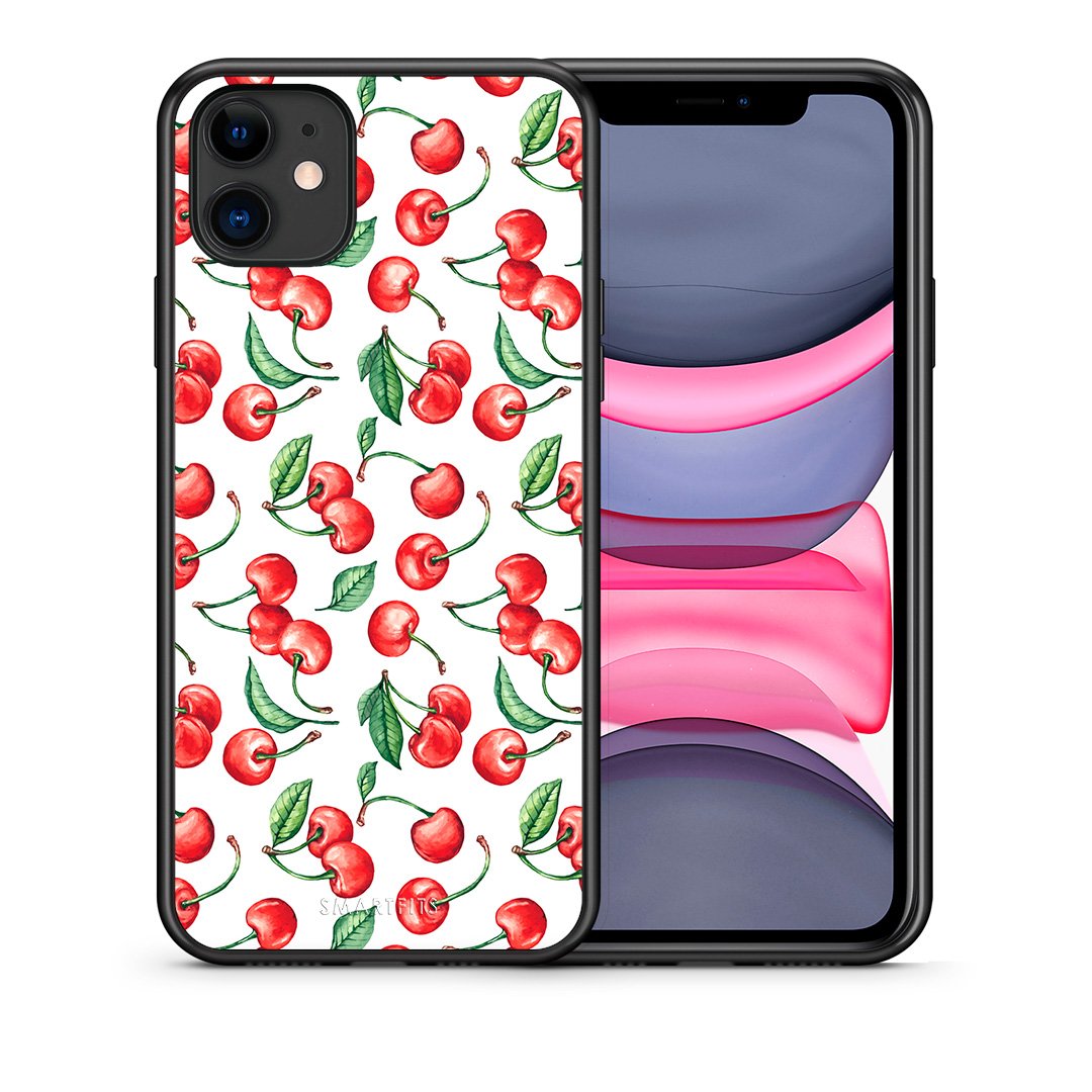 Θήκη iPhone 11 Cherry Summer από τη Smartfits με σχέδιο στο πίσω μέρος και μαύρο περίβλημα | iPhone 11 Cherry Summer case with colorful back and black bezels