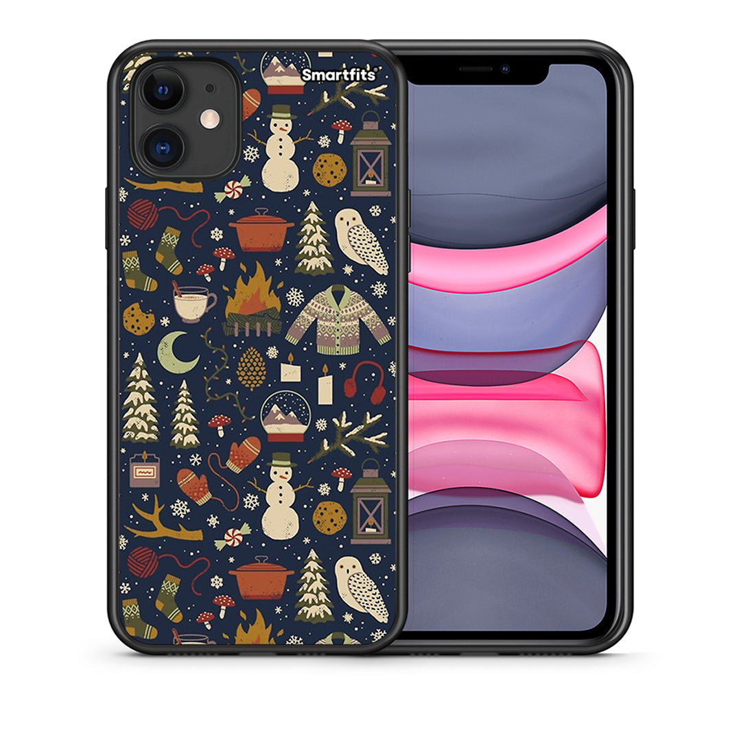Θήκη iPhone 11 Christmas Elements από τη Smartfits με σχέδιο στο πίσω μέρος και μαύρο περίβλημα | iPhone 11 Christmas Elements case with colorful back and black bezels