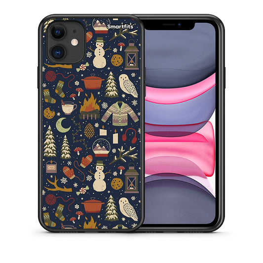 Θήκη iPhone 11 Christmas Elements από τη Smartfits με σχέδιο στο πίσω μέρος και μαύρο περίβλημα | iPhone 11 Christmas Elements case with colorful back and black bezels