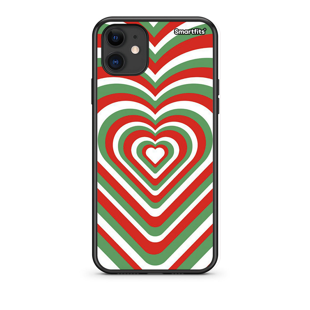 iPhone 11 Christmas Hearts θήκη από τη Smartfits με σχέδιο στο πίσω μέρος και μαύρο περίβλημα | Smartphone case with colorful back and black bezels by Smartfits